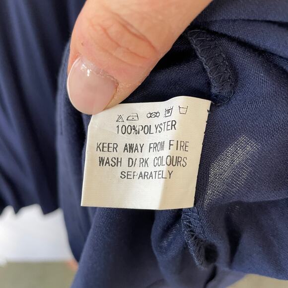 Nemidor Faux Wrap a-line Jersey Dress Swingy Drapey Knee Length Navy Size 14 - Picture 6 of 7